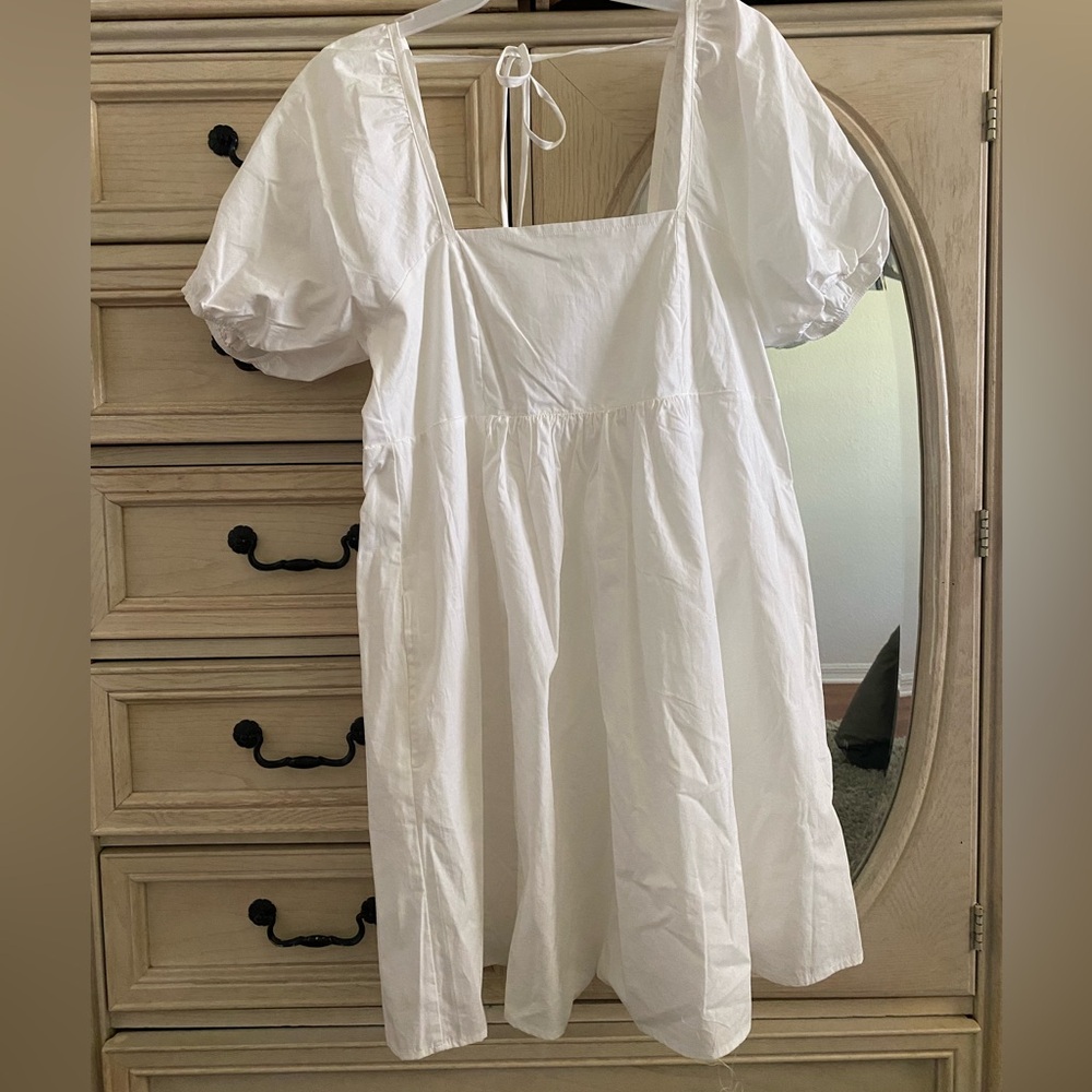 White babydoll dress with puff sleeves
